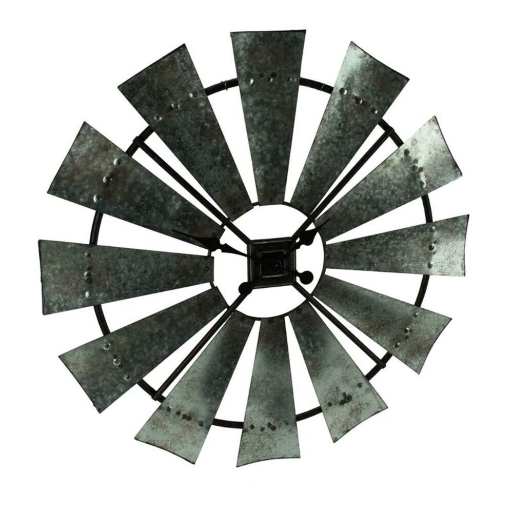 Scratch & Dent Distressed Grey Rustic 30 inch Metal Windmill Wall Clock